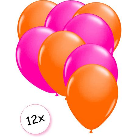 Ballonnen Neon Oranje & Neon Roze 12 stuks 25 cm